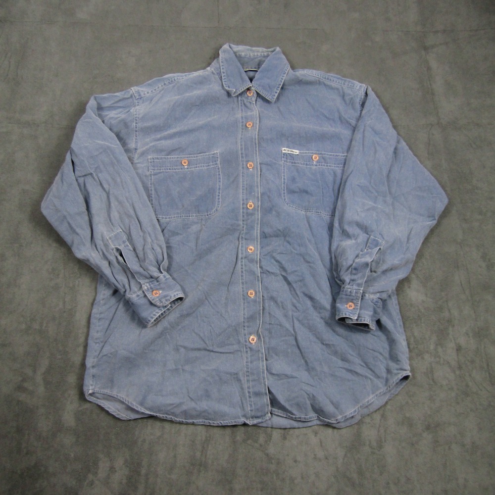 WilliWear Sport Button Down Shirt Men Size M Blue Long Sleeve Cotton Denim Style